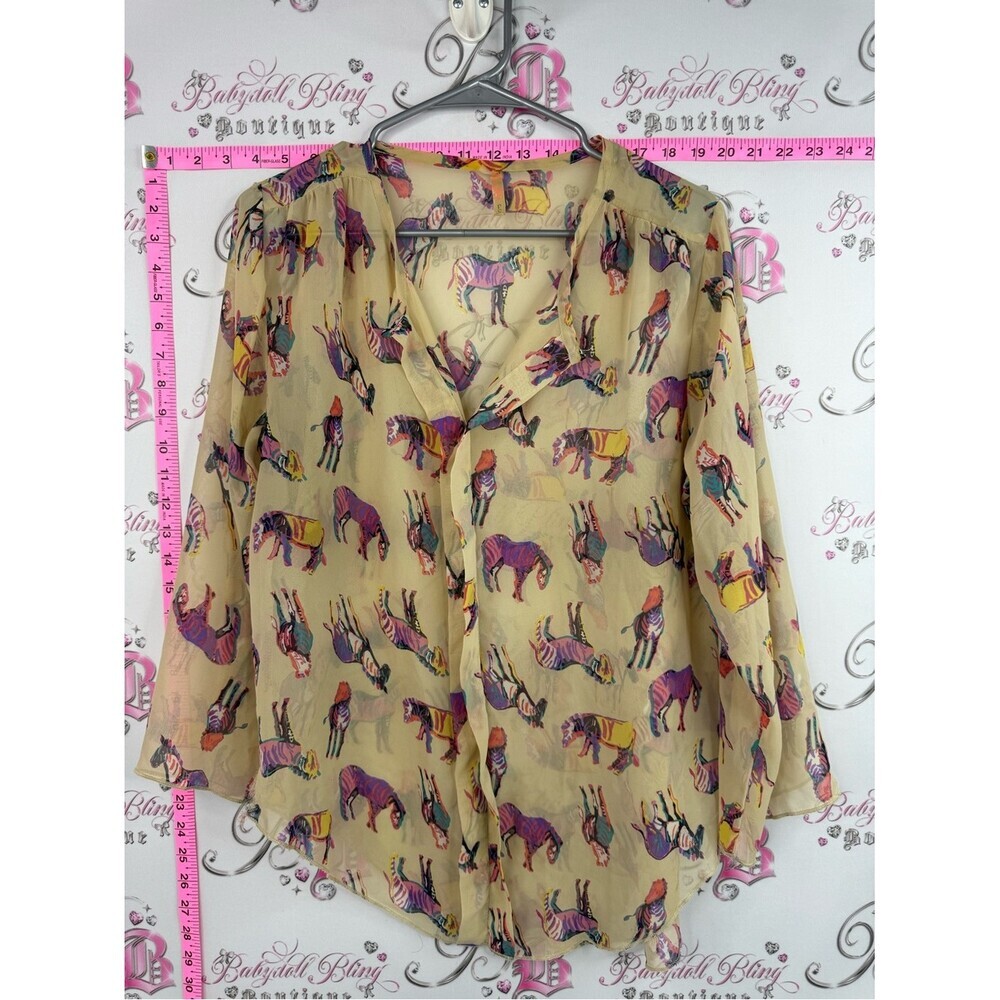 Poema shirt animal print Beige Sheer Blouse with Multicolor Zebra Print